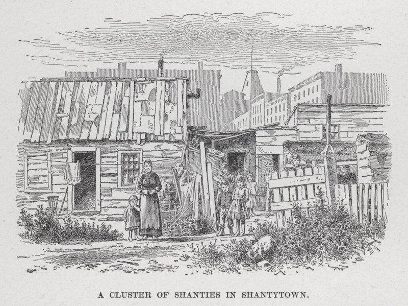 Um aglomerado de favelas em Shantytown (litho) de American School