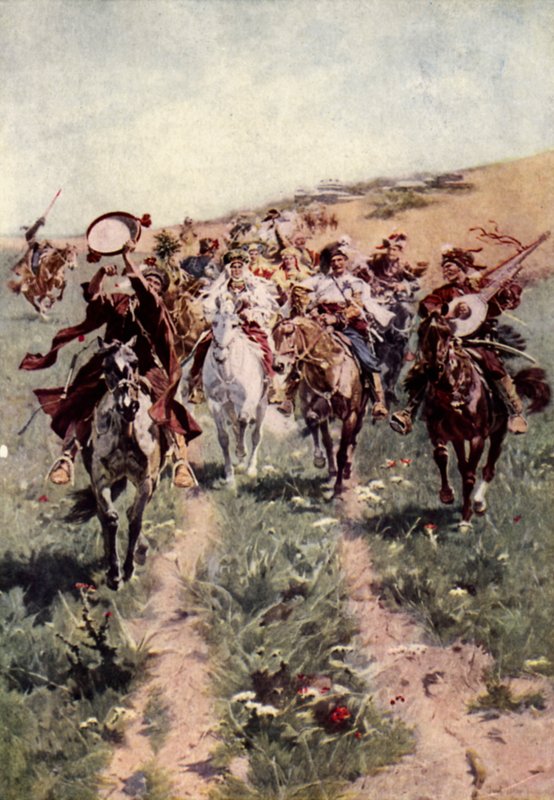 Uma procissão de casamento cossaco (cor litho) de American School