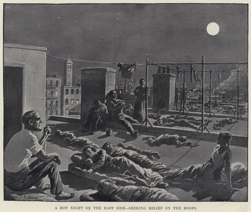 Uma Noite Quente no Lado Leste, procurando Alívio nos Telhados (litho) de American School