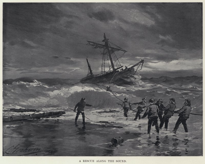Um salvamento ao longo do som (litho) de American School