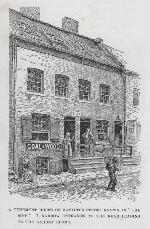 Um cortiço na Hamilton Street conhecido como "O Navio", 1, Entrada Estreita para a Traseira que leva às Salas do Garret (litho) de American School