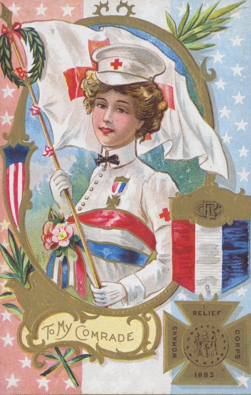 Uma mulher do Corpo de Socorro da Mulher, fundada em 1883, e a medalha que ela teria recebido de American School