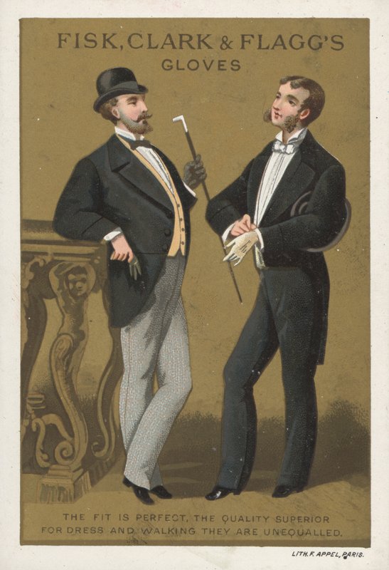 Anúncio para as luvas de Fisk, Clark & Fagg (cromolito) de American School
