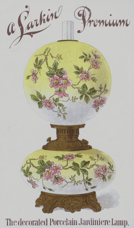 Anúncio para candeeiros Larkin Premium de porcelana canteiro decorados (chromolitho) de American School