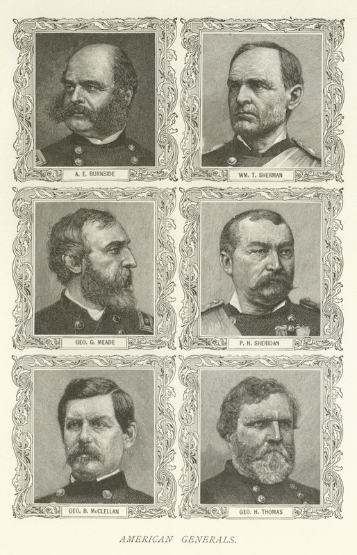 Generais americanos, AE Burnside, William T Sherman, George G. Meade, PH Sheridan, George B. McClellan, George H. Thomas de American School