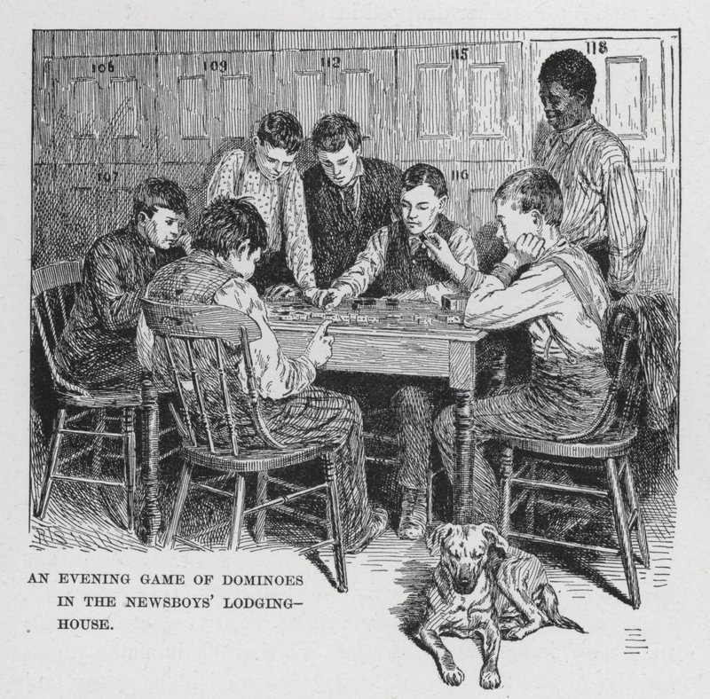 Um Jogo Noturno de Dominó no Alojamento dos Newsboys (litho) de American School