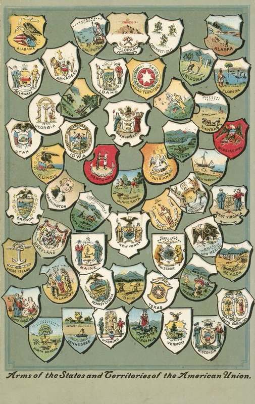 Braços dos estados dos EUA (cor litho) de American School