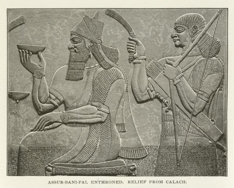 Assur-bani-pal entronado, alívio de Calach de American School