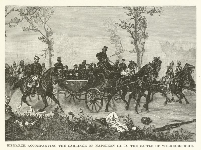 Bismarck acompanhando a carruagem de Napoleão III até o Castelo de Wilhelmshohe de American School