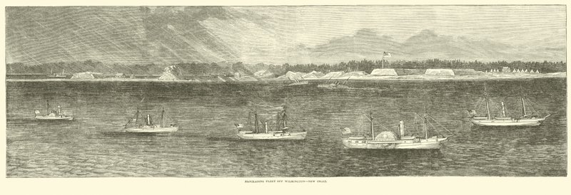 Frota de bloqueio em Wilmington, New Inlet, outubro de 1864 de American School