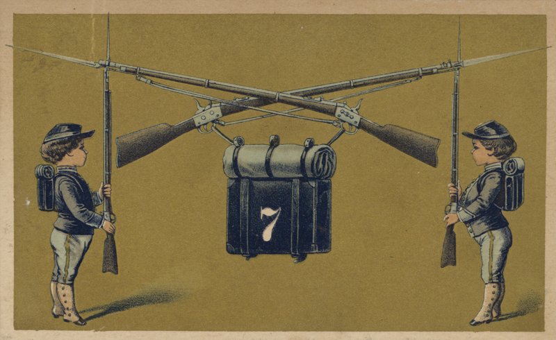 Rapazes soldados com armas de American School