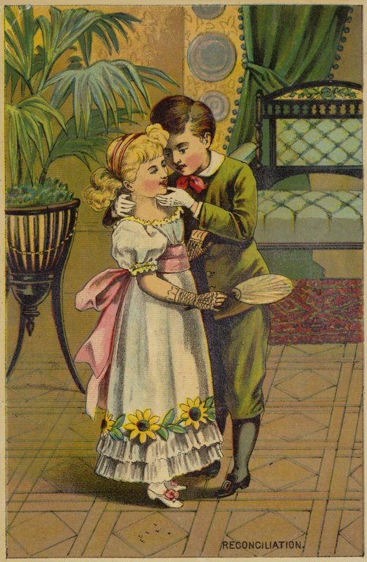 Menino menina, beijando, em, reconciliação de American School