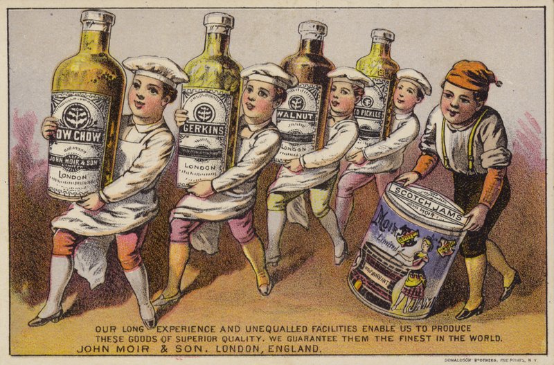 Garotos carregando produtos de John Moir and Son, London de American School