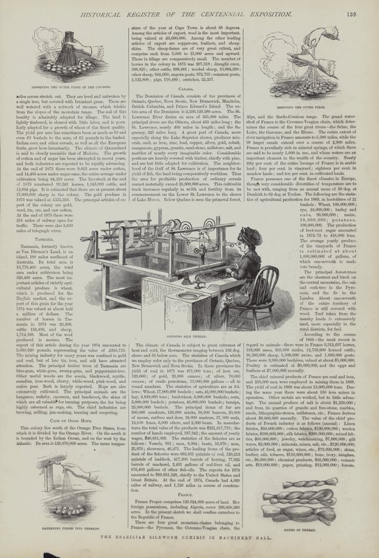 Exposição do bicho-da-seda brasileiro no Machinery Hall, Centennial Exposition, Philadelphia, Pennsylvania, EUA de American School