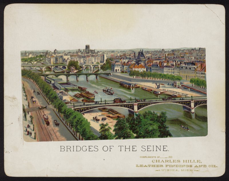 Pontes sobre o rio Sena, Paris, França (chromolitho) de American School