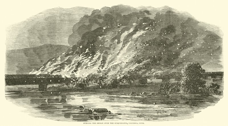 Queimando a ponte sobre o Susquehanna, Columbia, Penn, junho de 1863 de American School