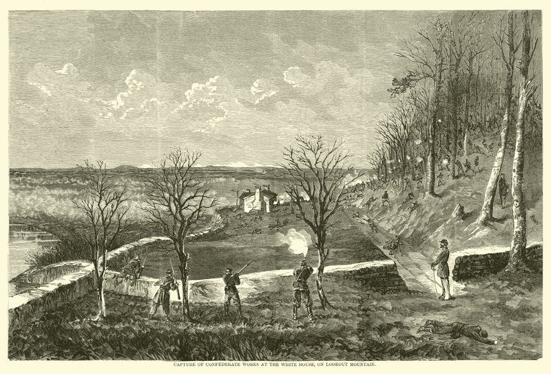 Captura de obras confederadas na Casa Branca, na Lookout Mountain, novembro de 1863 de American School