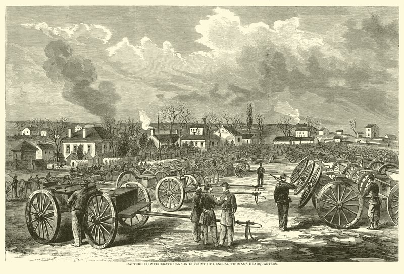 Canhão confederado capturado em frente à sede da General Thomass, novembro de 1863 de American School