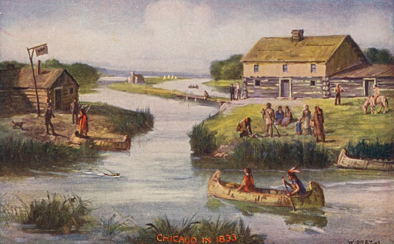 Chicago: Chicago em 1833 (cor litho) de American School