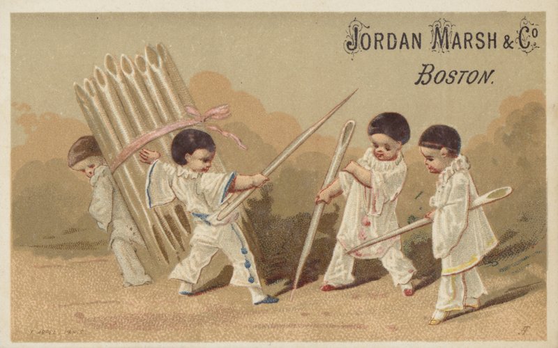 Crianças com agulhas de costura de American School