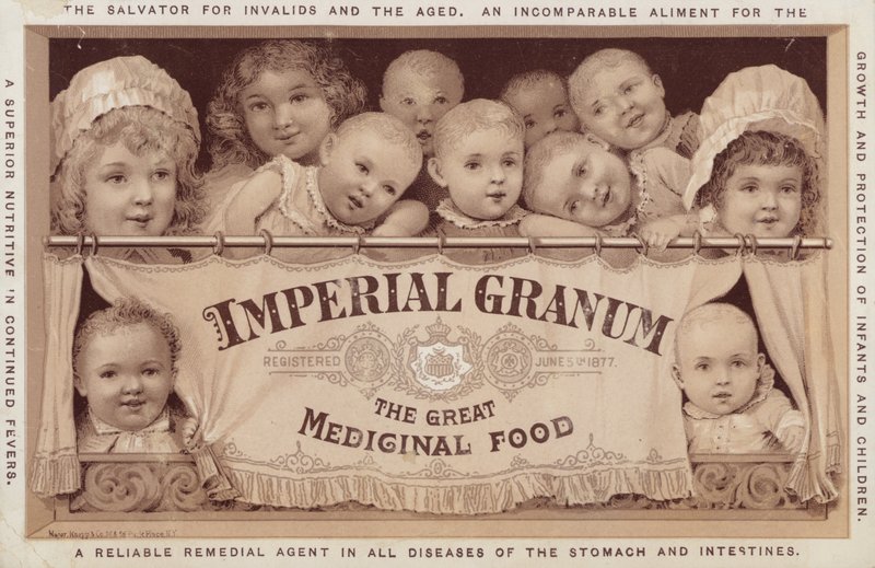 Crianças e bebês que anunciam o Imperial Granum de American School