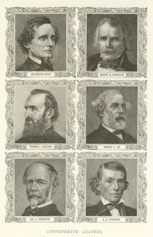 Líderes Confederados, Jefferson Davis, Albert S Johnston, Thomas J. Jackson, Robert E Lee, Joseph E Johnston, AH Stephens de American School