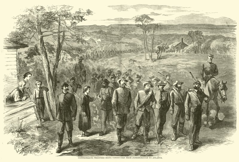 Prisioneiros confederados sendo conduzidos de Jonesborough para Atlanta, em setembro de 1864 de American School