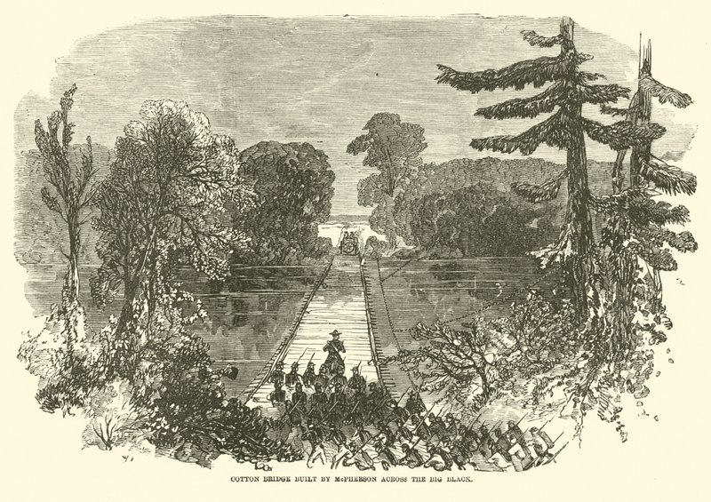Ponte de algodão construída por McPherson através do Big Black, em maio de 1863 de American School