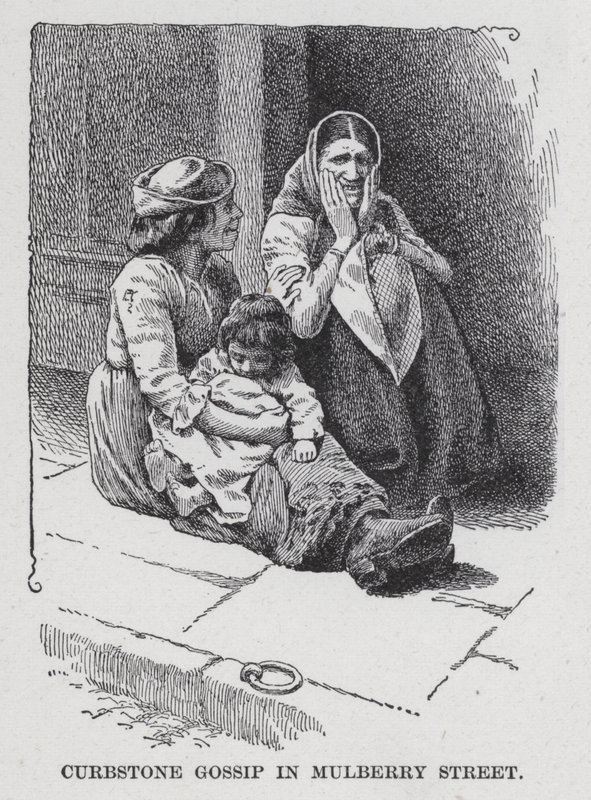 Curbstone Gossip in Mulberry Street (litho) de American School