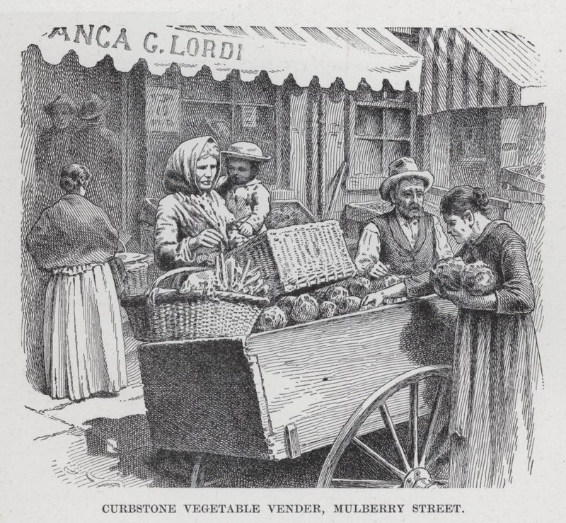 Curbstone Vegetable Vender, Mulberry Street (litho) de American School