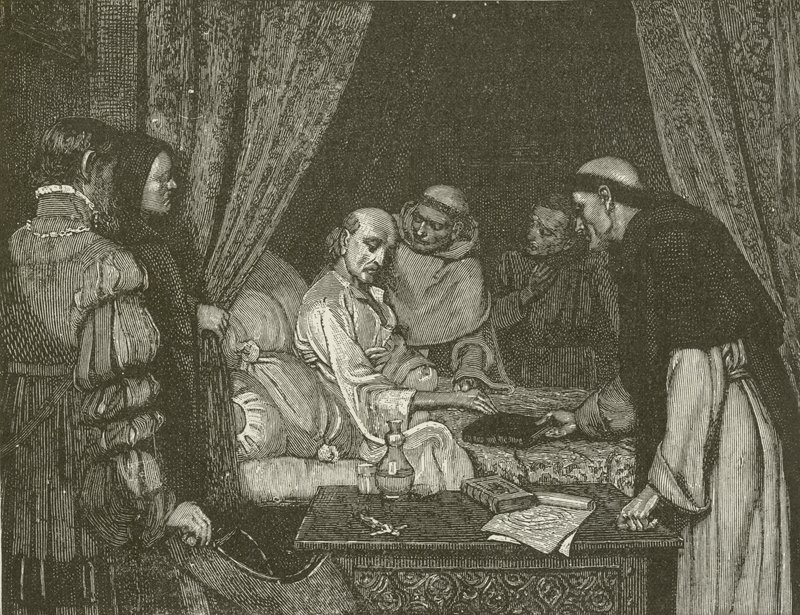 Death-Bed of Copernicus, da pintura de E Blair Leighton de American School