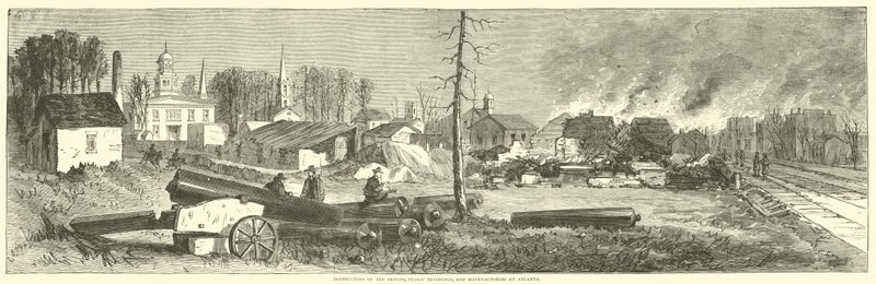 Destruição dos depósitos, edifícios públicos e fábricas em Atlanta, novembro de 1864 de American School