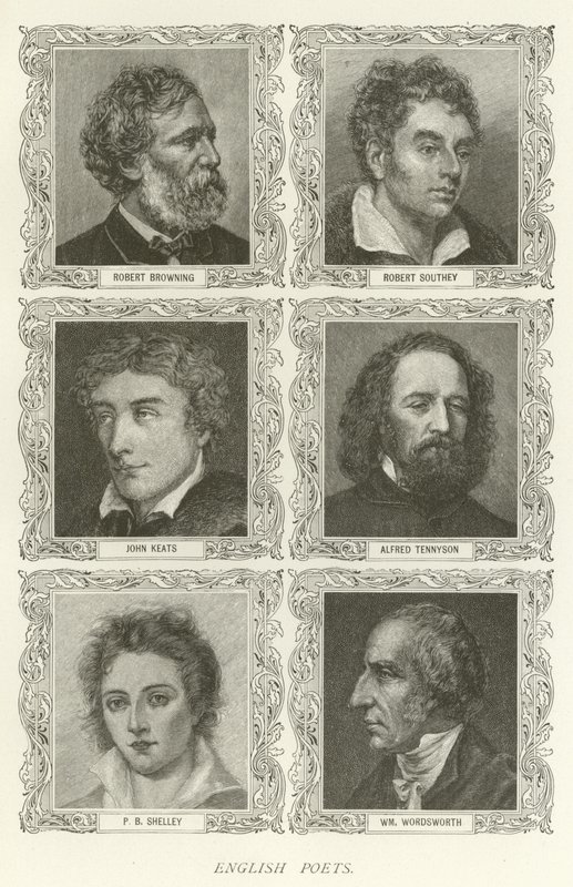 Inglês poetas, Robert Browning, Robert Southey, John Keats, Alfred Tennyson, PB Shelley, William Wordsworth de American School