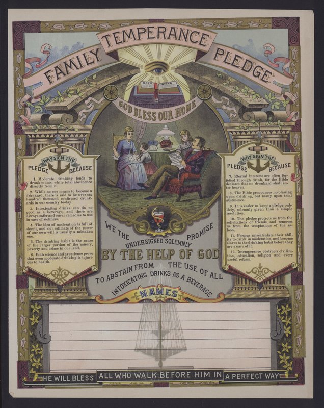 Empenho de temperança familiar (gravura colorida) de American School