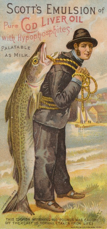 Pescador, segurando, peixe, sobre, ombro de American School