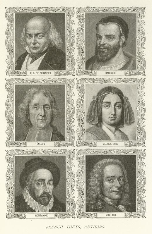 Poetas Franceses, Autores, Beranger PJ, Rabelais, Fenelon, George Sand, Montaigne, Voltaire de American School