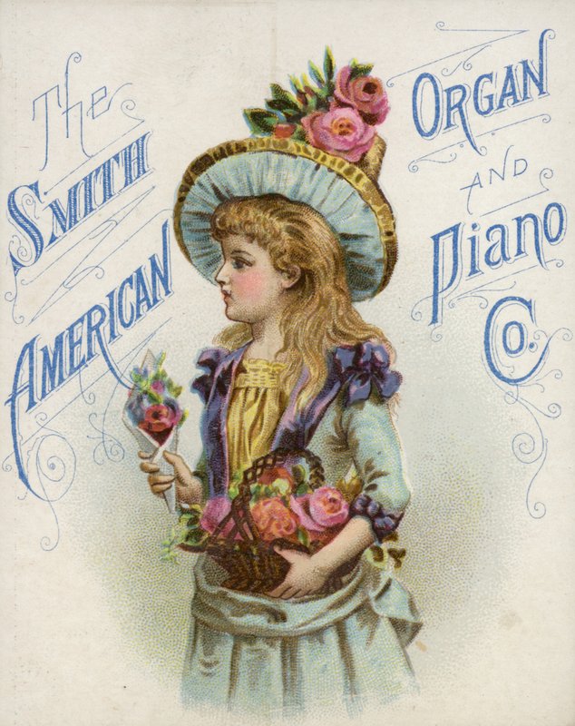Menina, segurando, cesta flor de American School