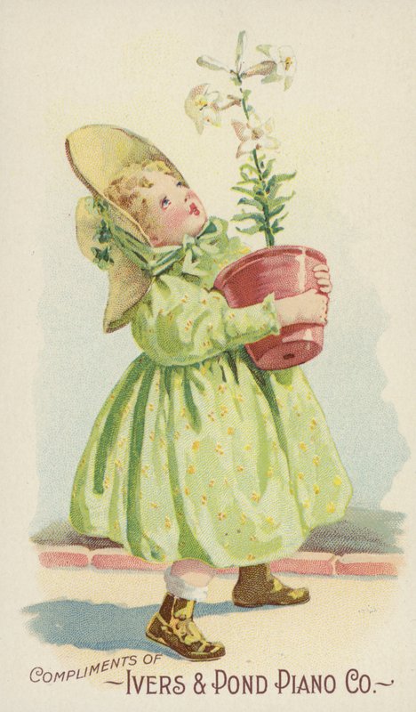 Menina, segurando, planta, pote de American School