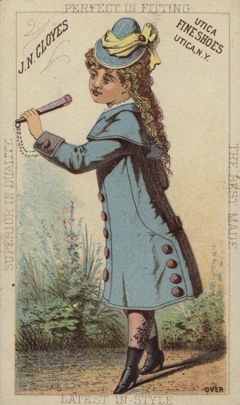Menina, em, casaco azul, e, botas de American School