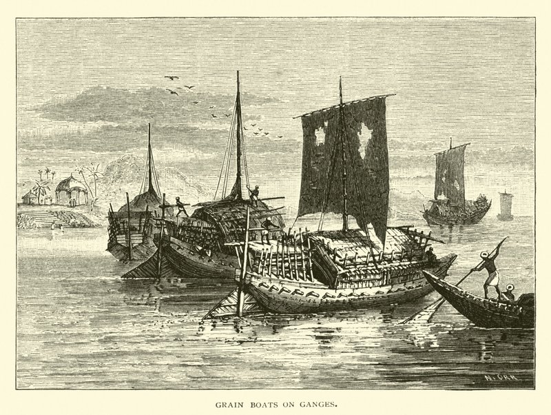 Barcos de grãos no Ganges de American School