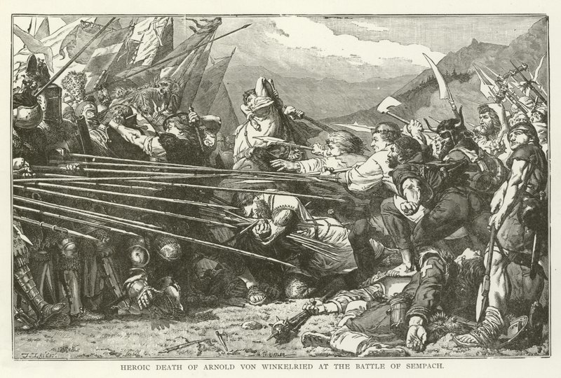 Herói morte de Arnold von Winkelried na Batalha de Sempach de American School