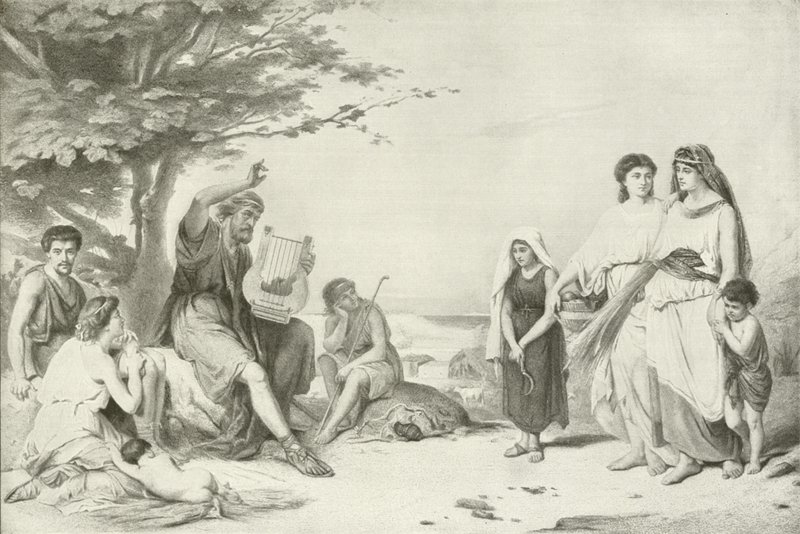 Homer recitando a Ilíada (gravura) de American School