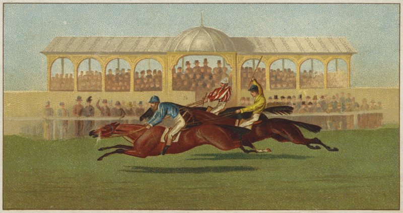 Corrida de cavalos passando pelos stands de American School