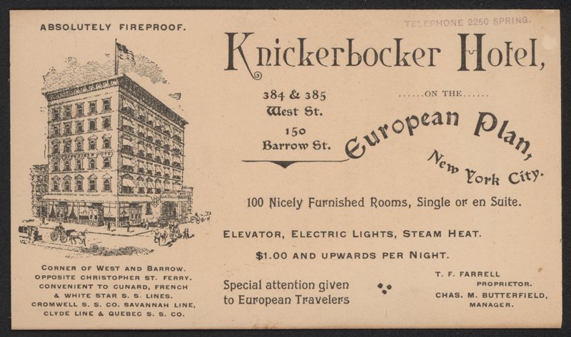 Hotel Trade Card de American School