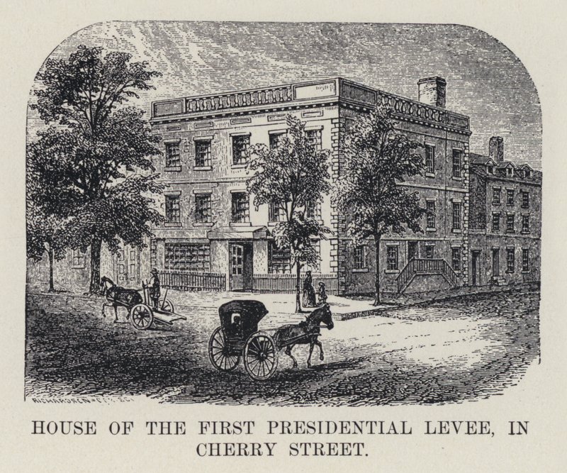 Casa do Primeiro Levee Presidencial, em Cherry Street (litho) de American School