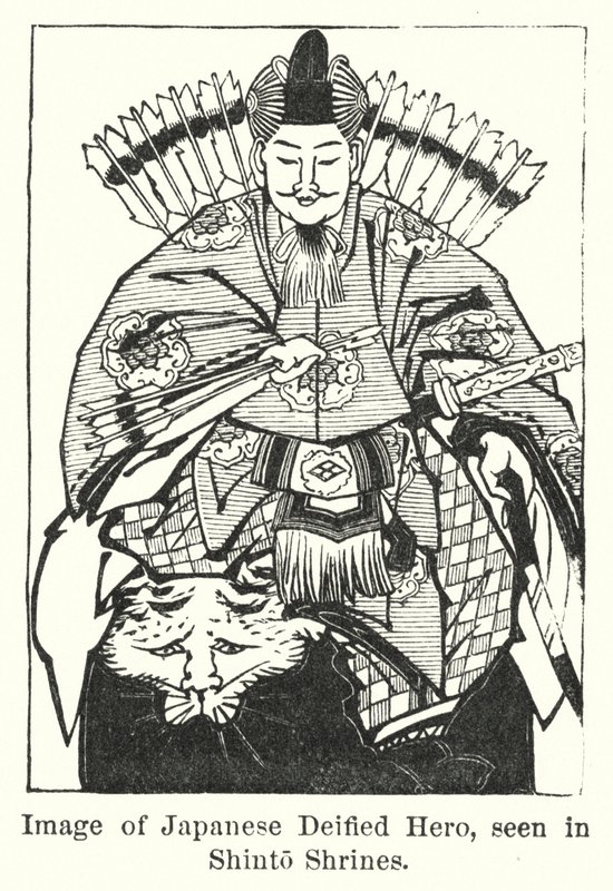 Imagem do Herói Deificado Japonês, vista em Santuários Shinto (gravura) de American School