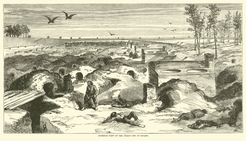 Vista interior da Caneta Prisão em Millen, novembro de 1864 de American School