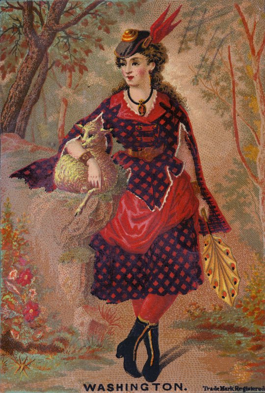 Senhora, segurando, cordeiro de American School
