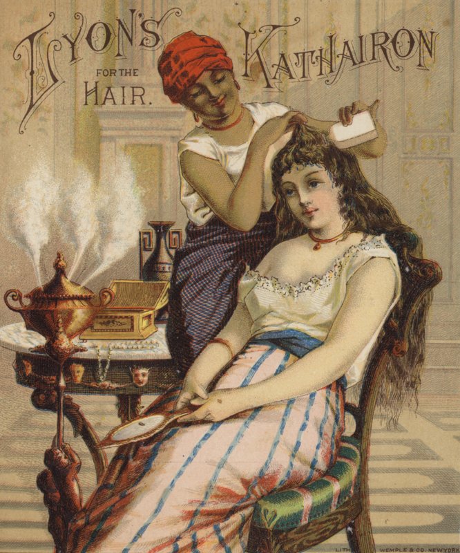 Senhora, tendo, cabelo, tratado de American School