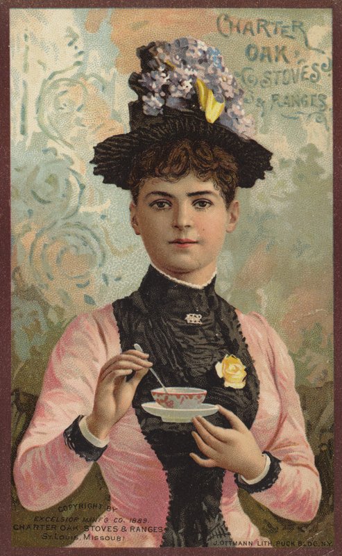 Senhora, mexendo a xícara de chá de American School